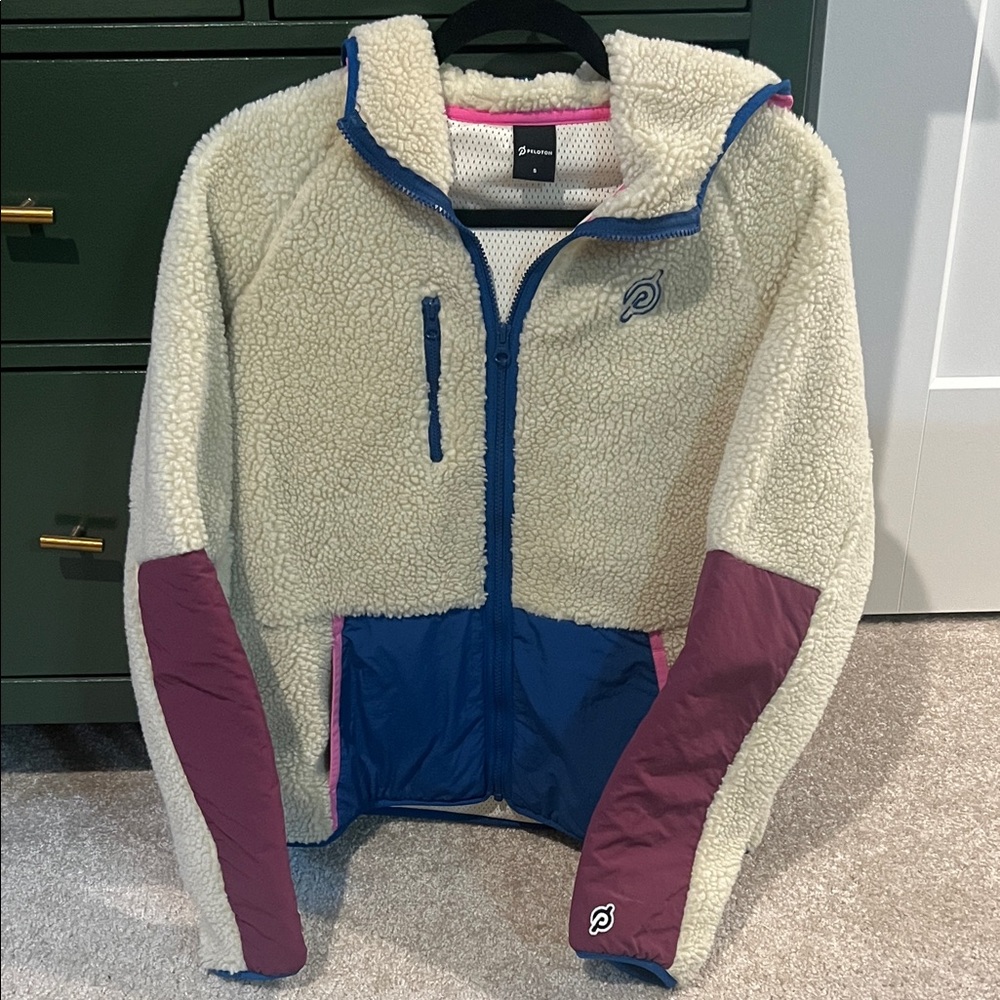 Peloton White and Pink Sherpa Jacket